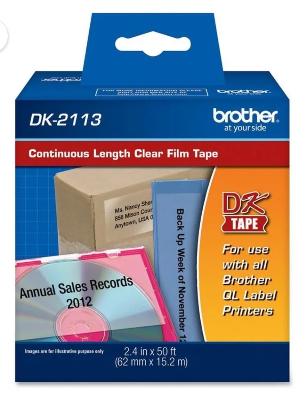 BROTHER Genuine DK-2113 Continuous Lenght Black on Clear Film Tape for Brother Q